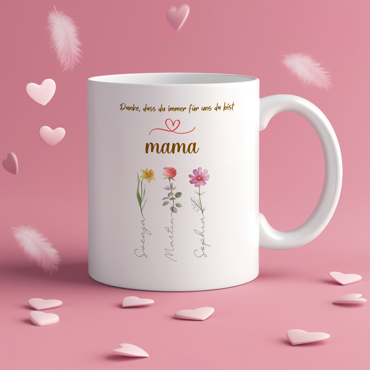 Personalisierte Mama Tasse mit Kindernamen & Blumen | Keramiktasse mit liebevoller Botschaft