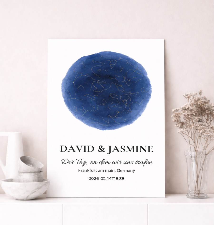 Personalisierte Sternenkarte – Individuelles Nachthimmel Poster mit Namen, Datum & Ort – Romantisches Wandbild Geschenk für Paare