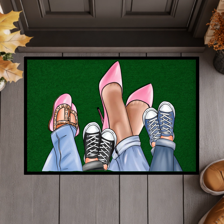 Personalisierte Familien Fußmatte mit individuellen Schuh-Illustrationen – Willkommen Matte mit Namen – Geschenk zum Einzug & Familien Deko