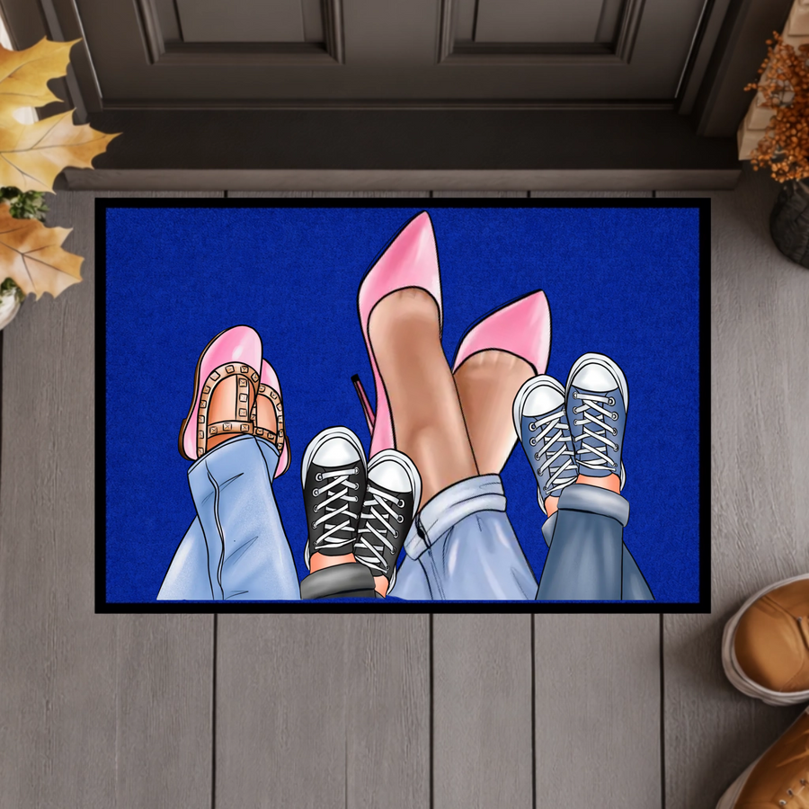 Personalisierte Familien Fußmatte mit individuellen Schuh-Illustrationen – Willkommen Matte mit Namen – Geschenk zum Einzug & Familien Deko