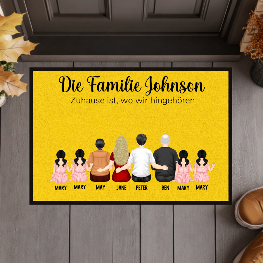 Personalisierte Familien-Fußmatte mit Namen – Individuelle Fußmatte mit Familiennamen – Willkommen Fußmatte „Die Familie“ – Einzugsgeschenk für neues Zuhause