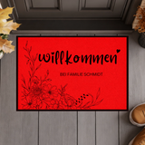 Personalisierte Blumen Willkommen Fußmatte mit Familiennamen – Individuelle Eingangsmatte, Geschenk zum Einzug