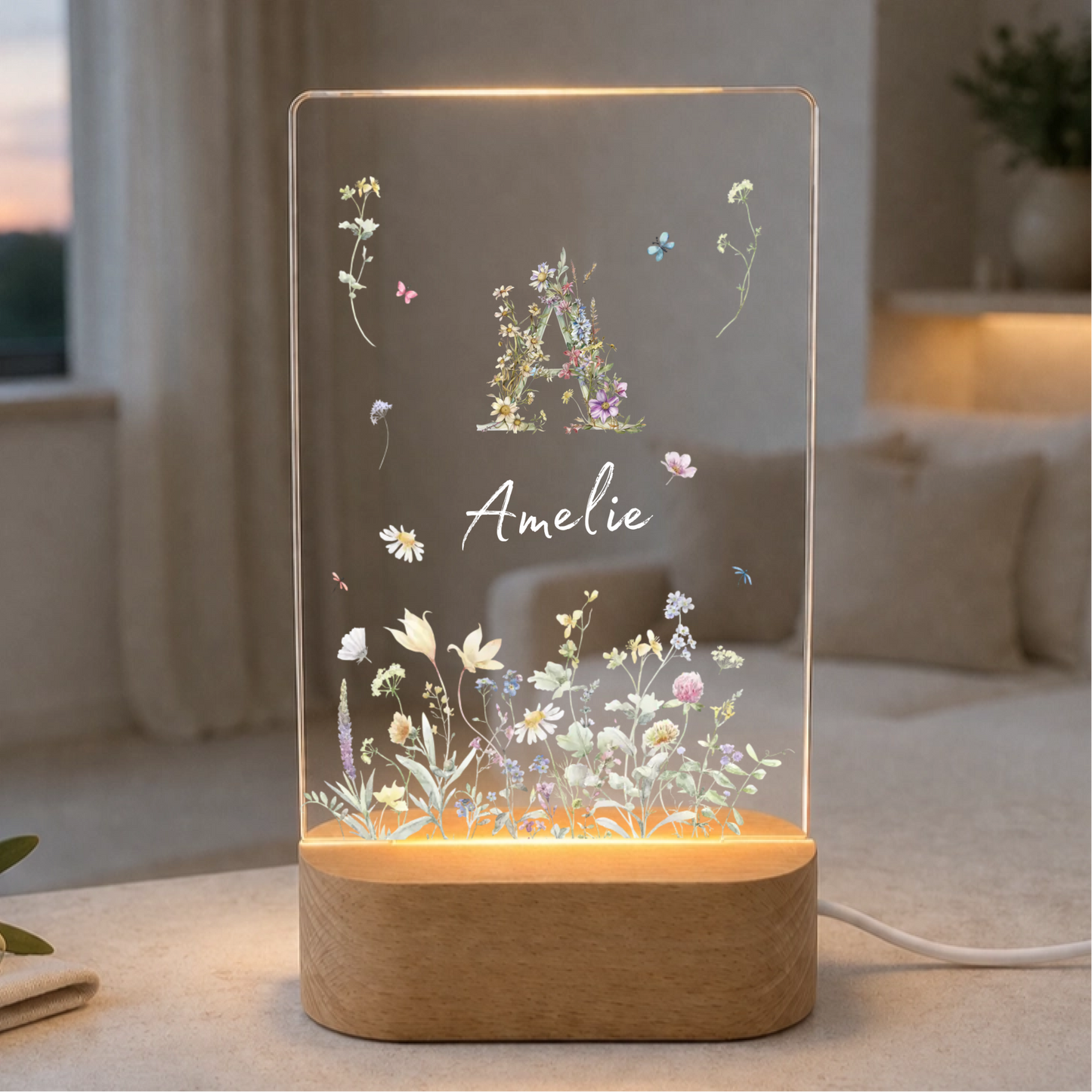 Nachtlicht "Wildblumen Monogramm" Personalisiert