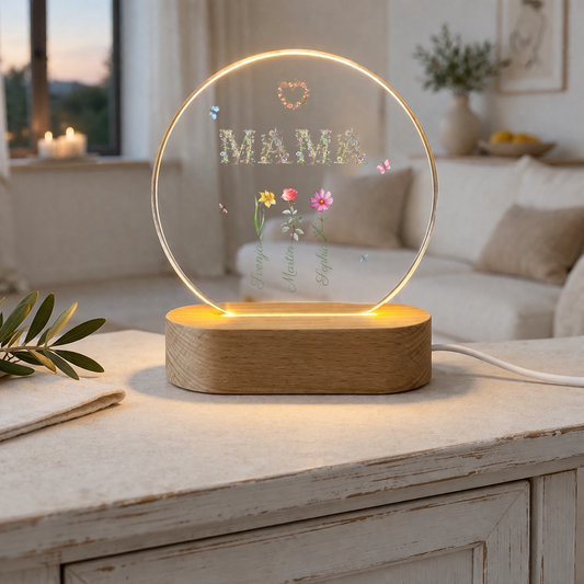 Personalisierte Mama Lampe mit floralen Namen | LED Geschenk für Mutter