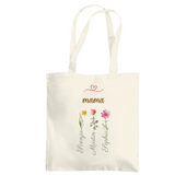 Personalisierte Mama Stofftasche mit Blumen & Kindernamen | Baumwolltasche mit Wunschname