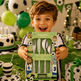 Personalisiertes Kinderbesteck Ballfreunde-Design mit Namensgravur – 4-teilig aus Edelstahl