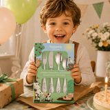 Kinderbesteck Bauernhof-Design mit Namensgravur für Jungen – 4-teilig Edelstahl