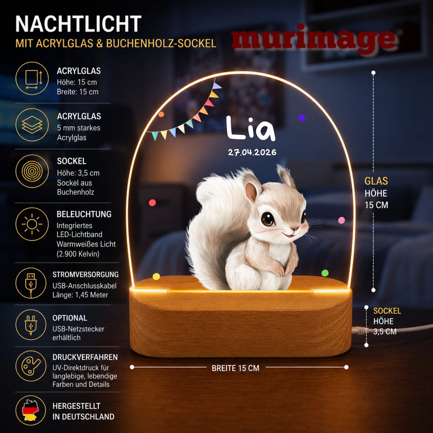 Nachtlichter Bundle 3 Tiere mit Wimpel