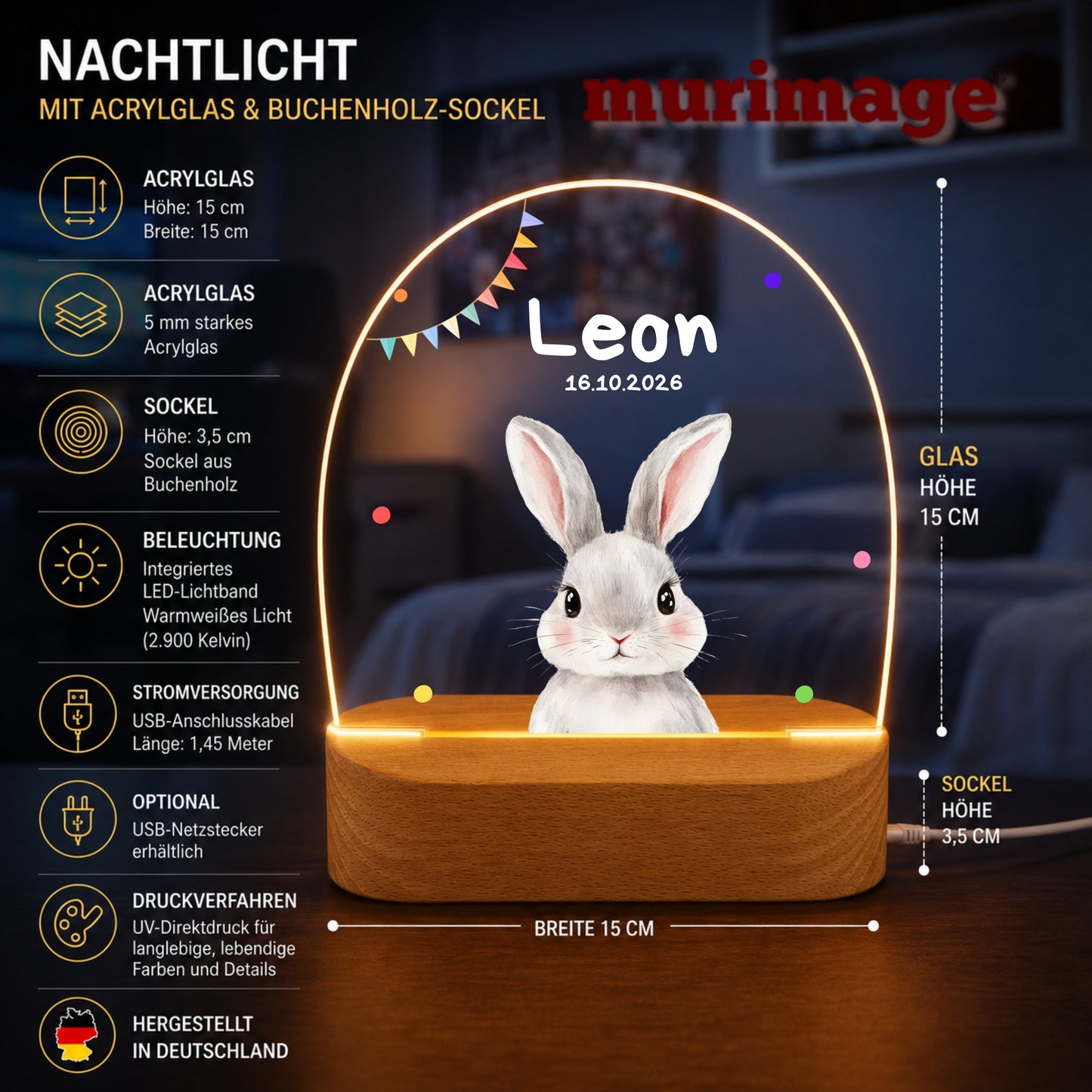 Nachtlichter Bundle 3 Tiere mit Wimpel