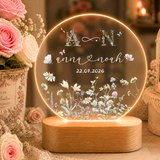 Personalisiertes Hochzeit Nachtlicht mit Wildblumen Monogramm – LED Acryl Lampe für Paare