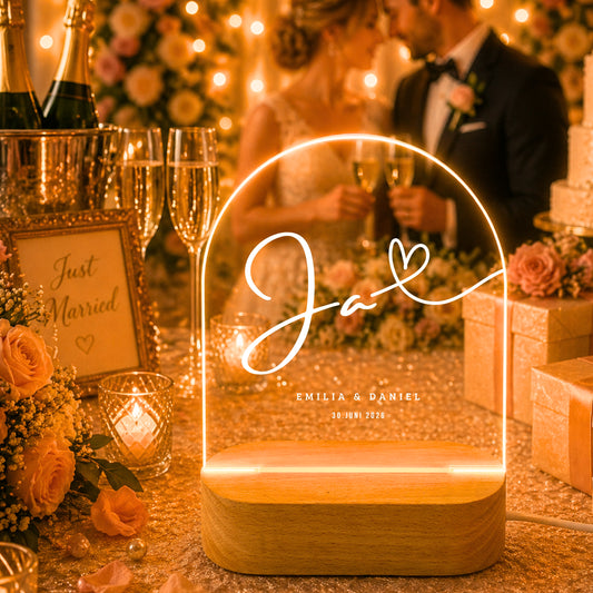 Nachtlicht „Ja" Hochzeit runde Form, personalisiert – Ansicht 2