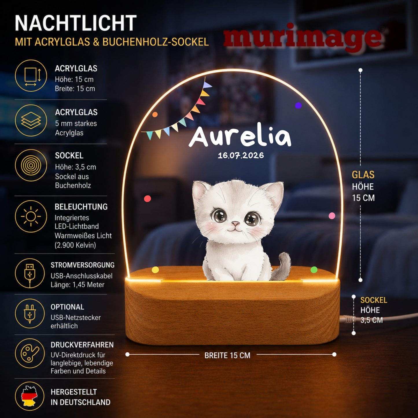 Nachtlichter Bundle 3 Tiere mit Wimpel