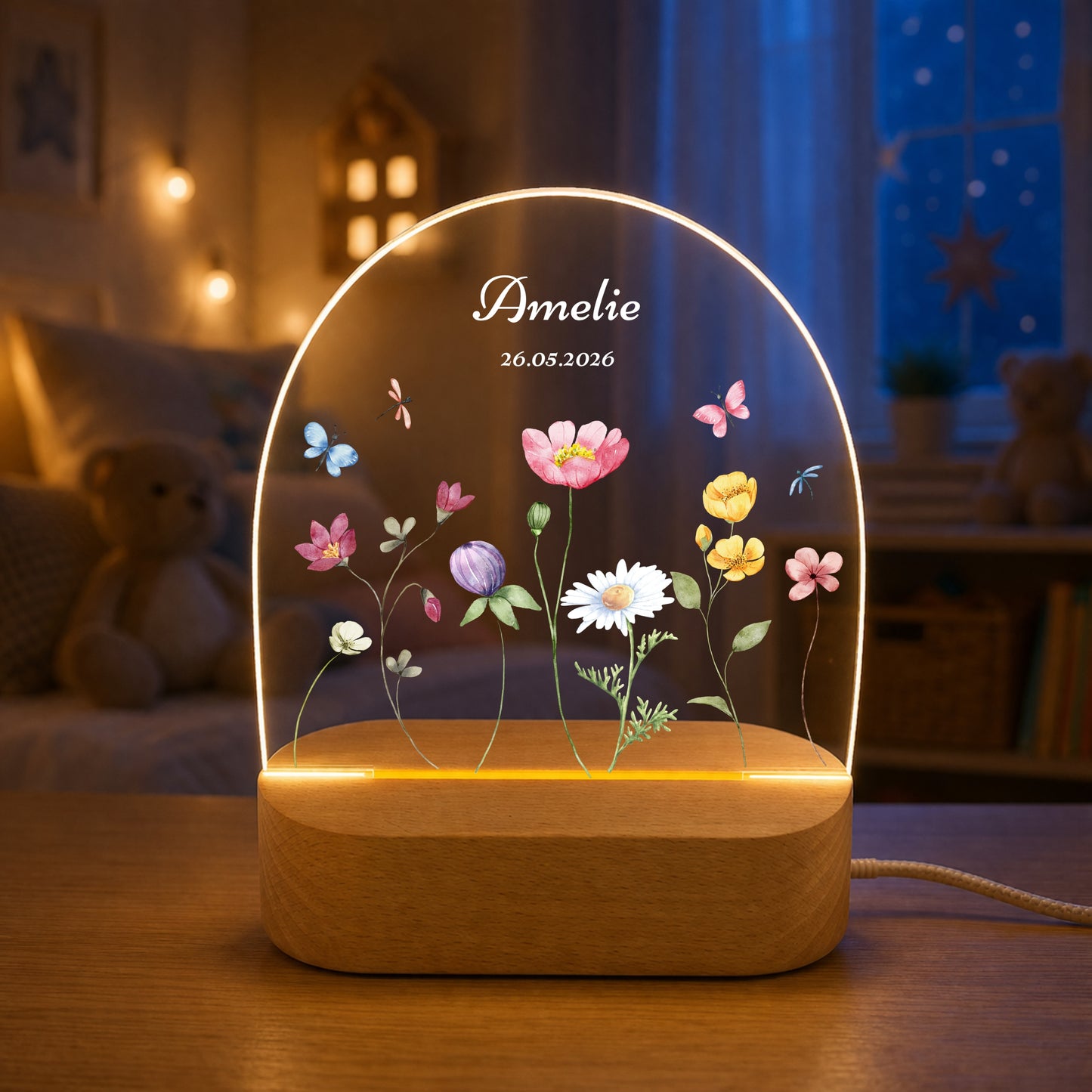 Nachtlicht "Wildblumen Halbkreis" Personalisiert mit Name
