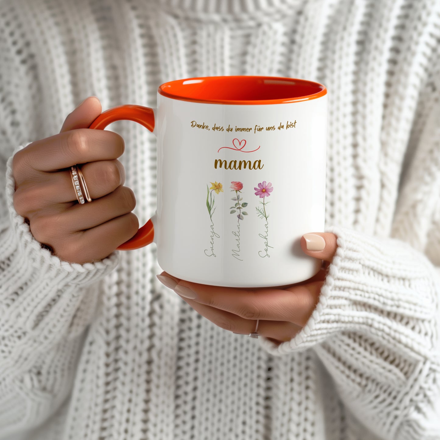 Personalisierte Mama Tasse mit Kindernamen & Blumen | Keramiktasse mit liebevoller Botschaft