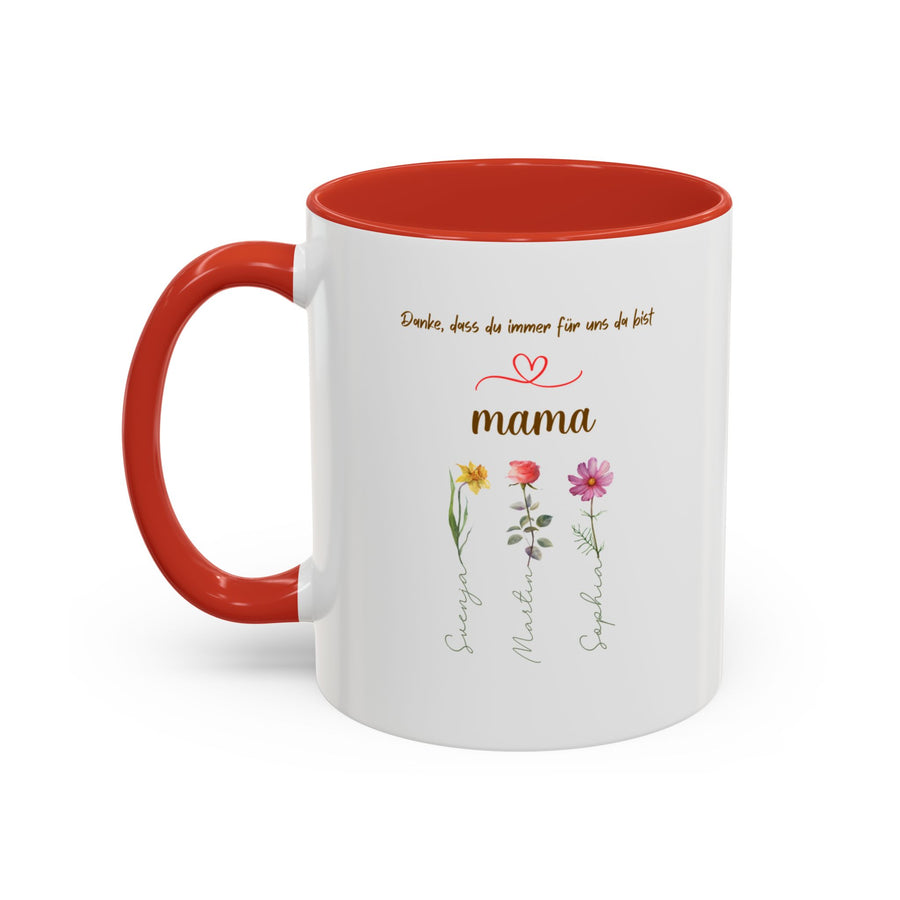 Personalisierte Mama Tasse mit Kindernamen & Blumen | Keramiktasse mit liebevoller Botschaft