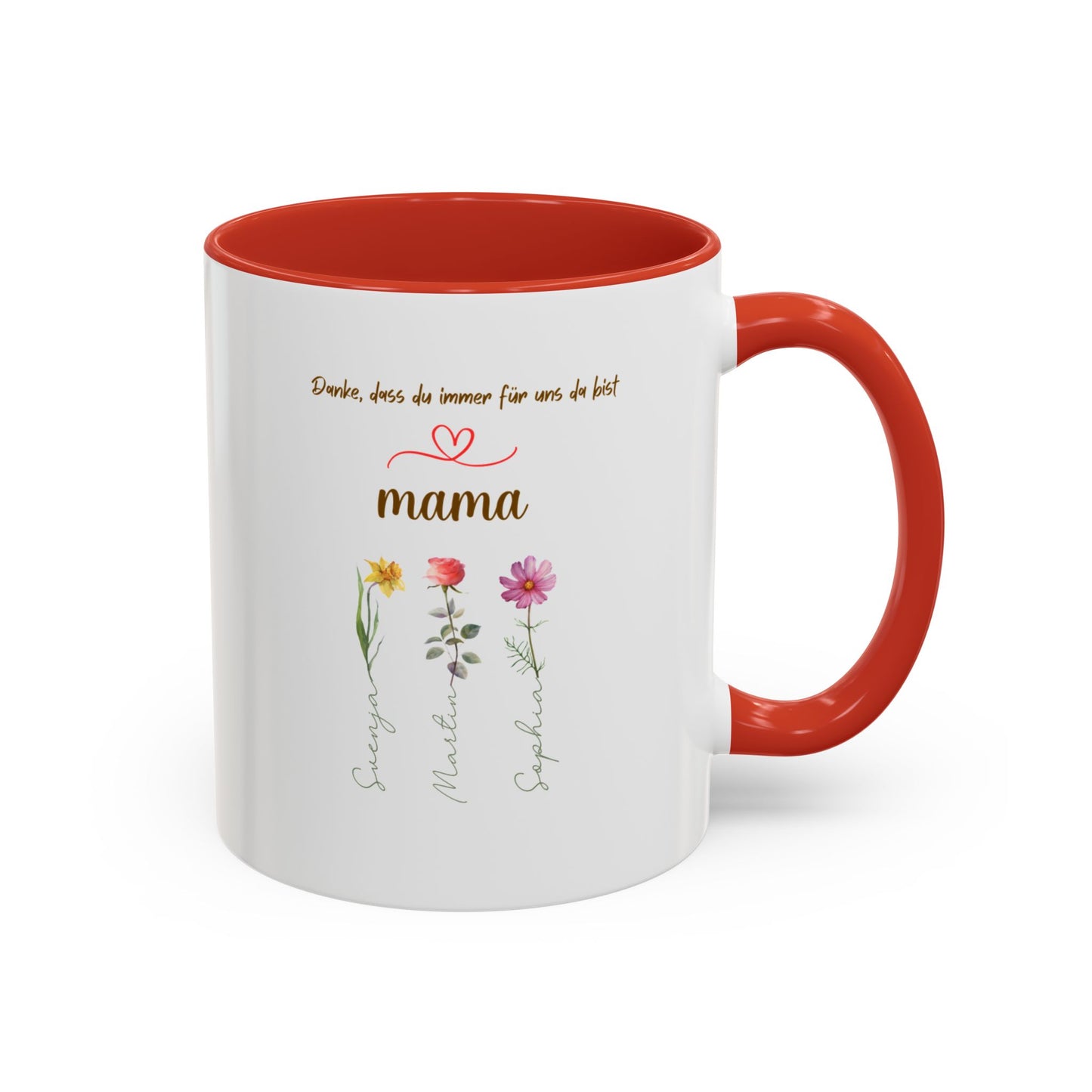 Personalisierte Mama Tasse mit Kindernamen & Blumen | Keramiktasse mit liebevoller Botschaft