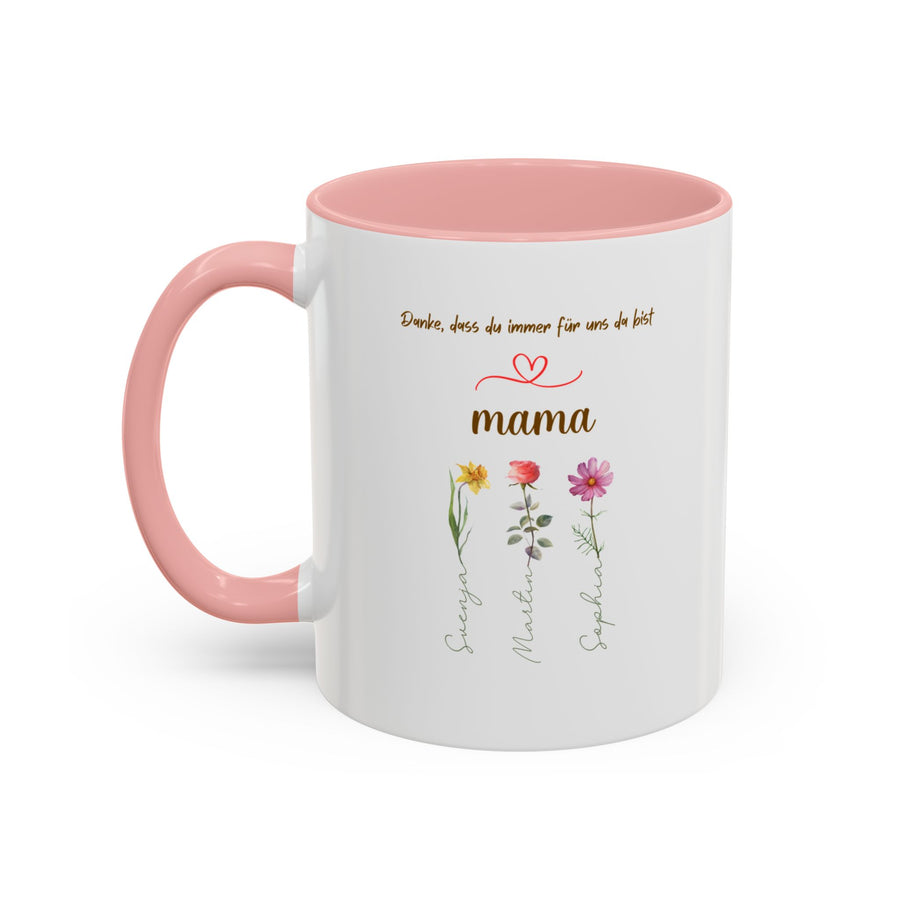 Personalisierte Mama Tasse mit Kindernamen & Blumen | Keramiktasse mit liebevoller Botschaft