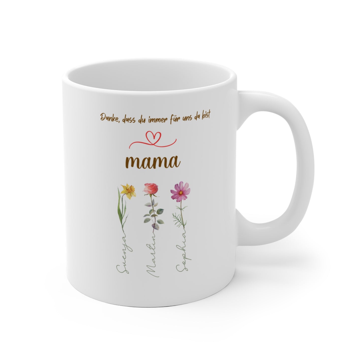 Personalisierte Mama Tasse mit Kindernamen & Blumen | Keramiktasse mit liebevoller Botschaft
