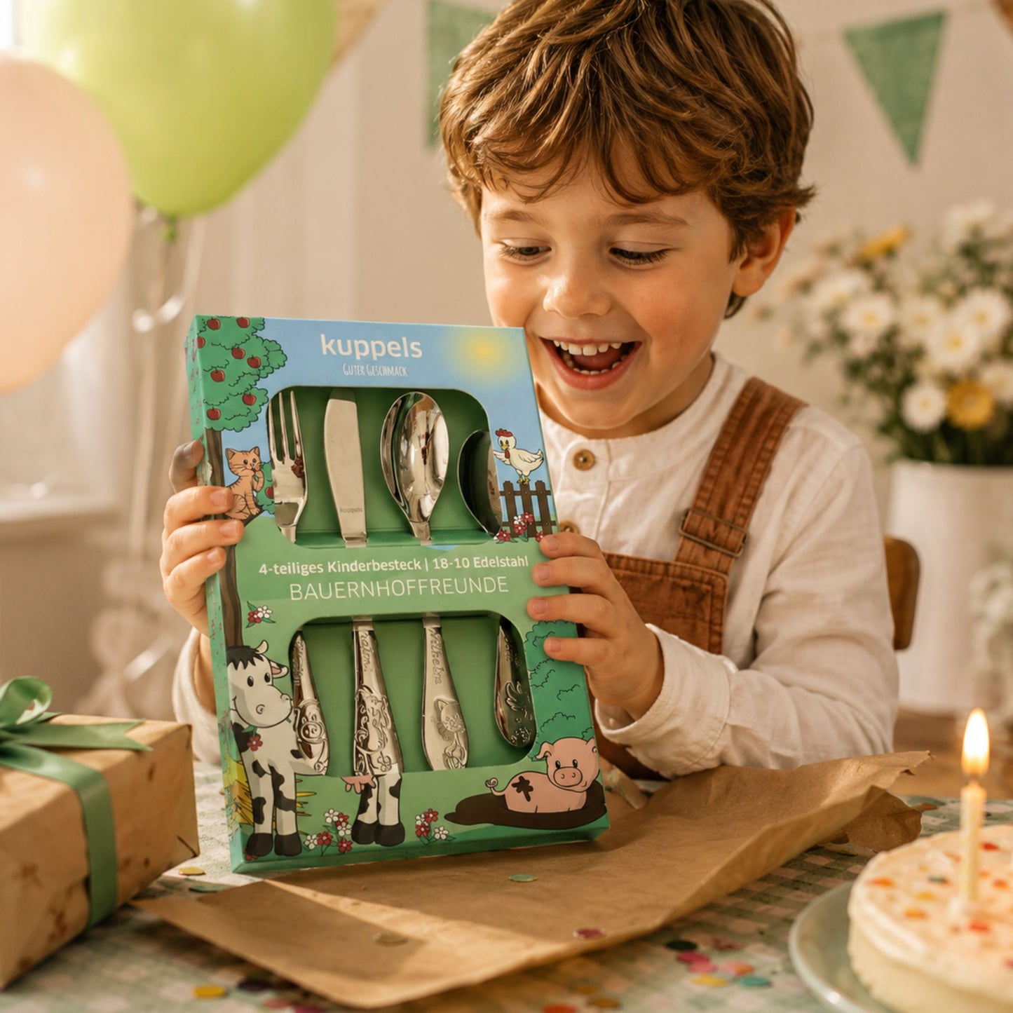 Personalisiertes Kinderbesteck Bauernhof-Design mit Namensgravur aus Edelstahl 