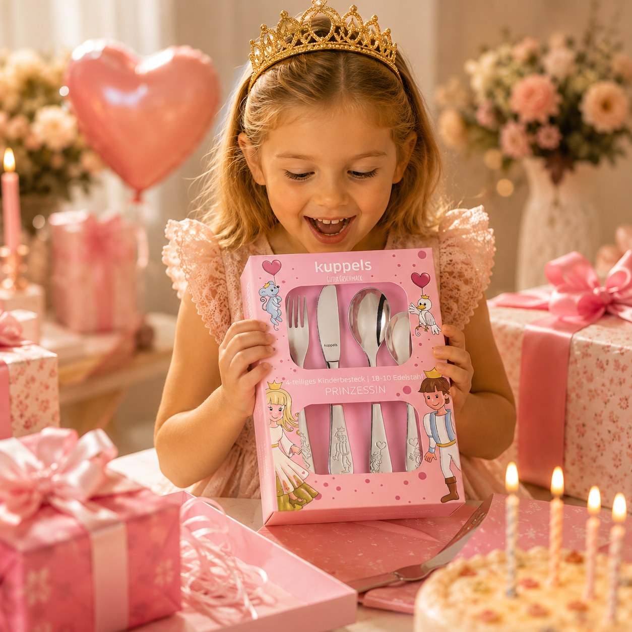 Personalisiertes Kinderbesteck Prinzessin-Design mit Namensgravur aus Edelstahl